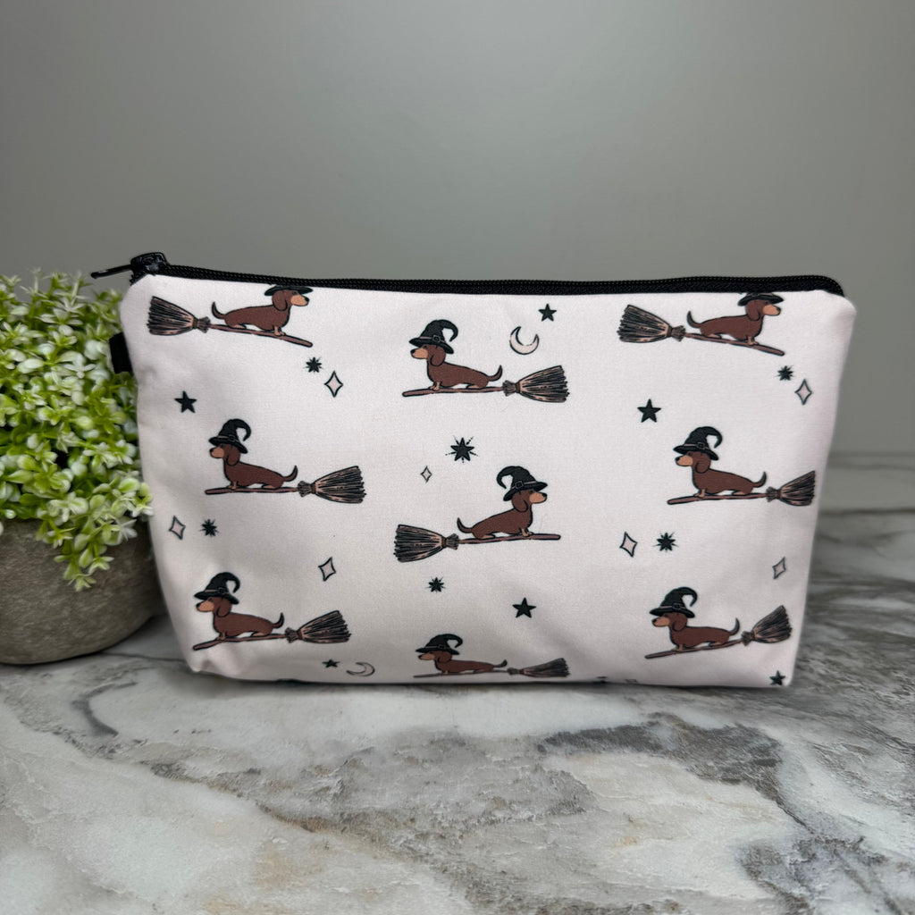 Pouch - Halloween Fall, Dog Dachshund Broom