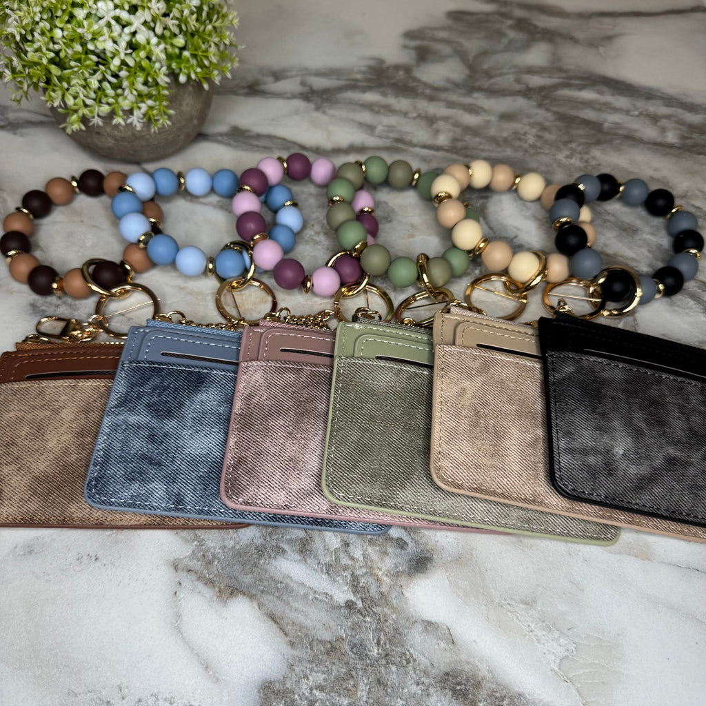 Denim Suede Bracelet Keychain & Card Holder Wallet