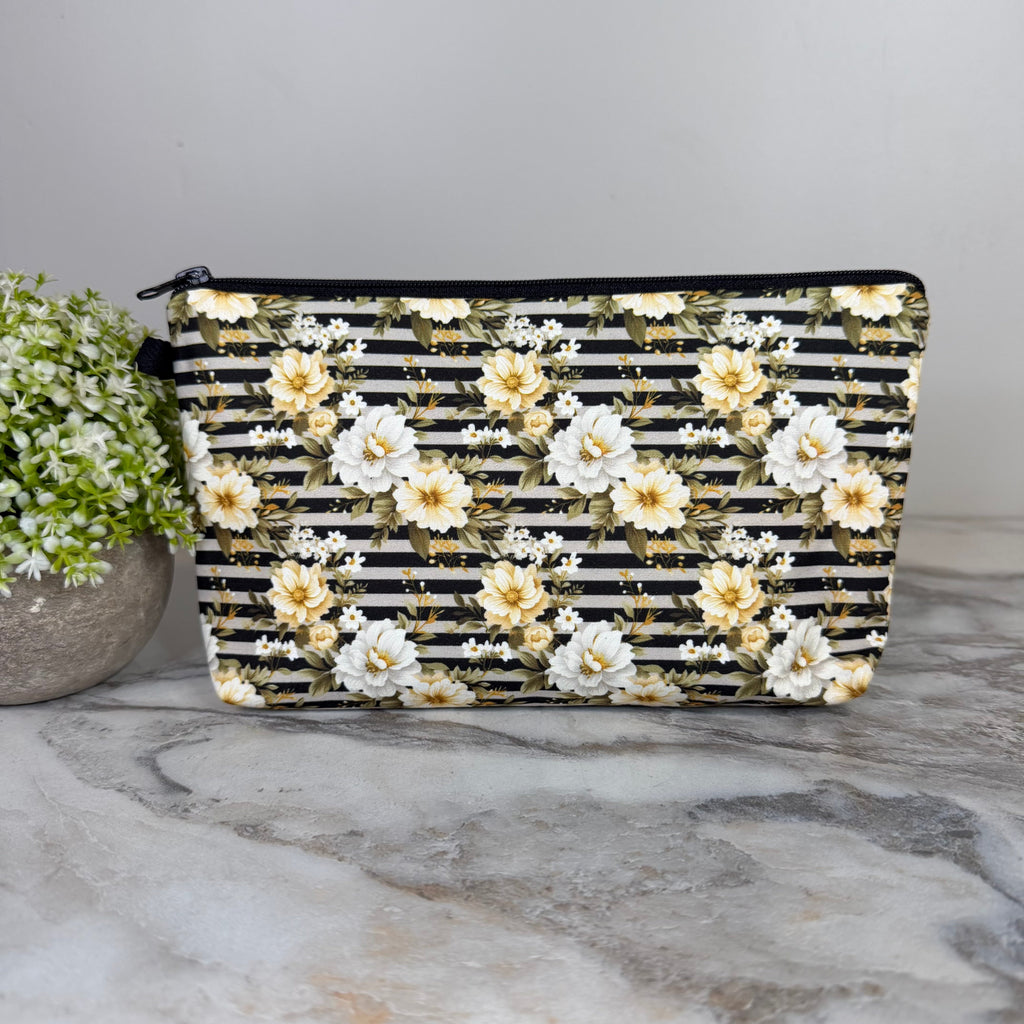 Pouch - Floral Ivory Cream Stripe