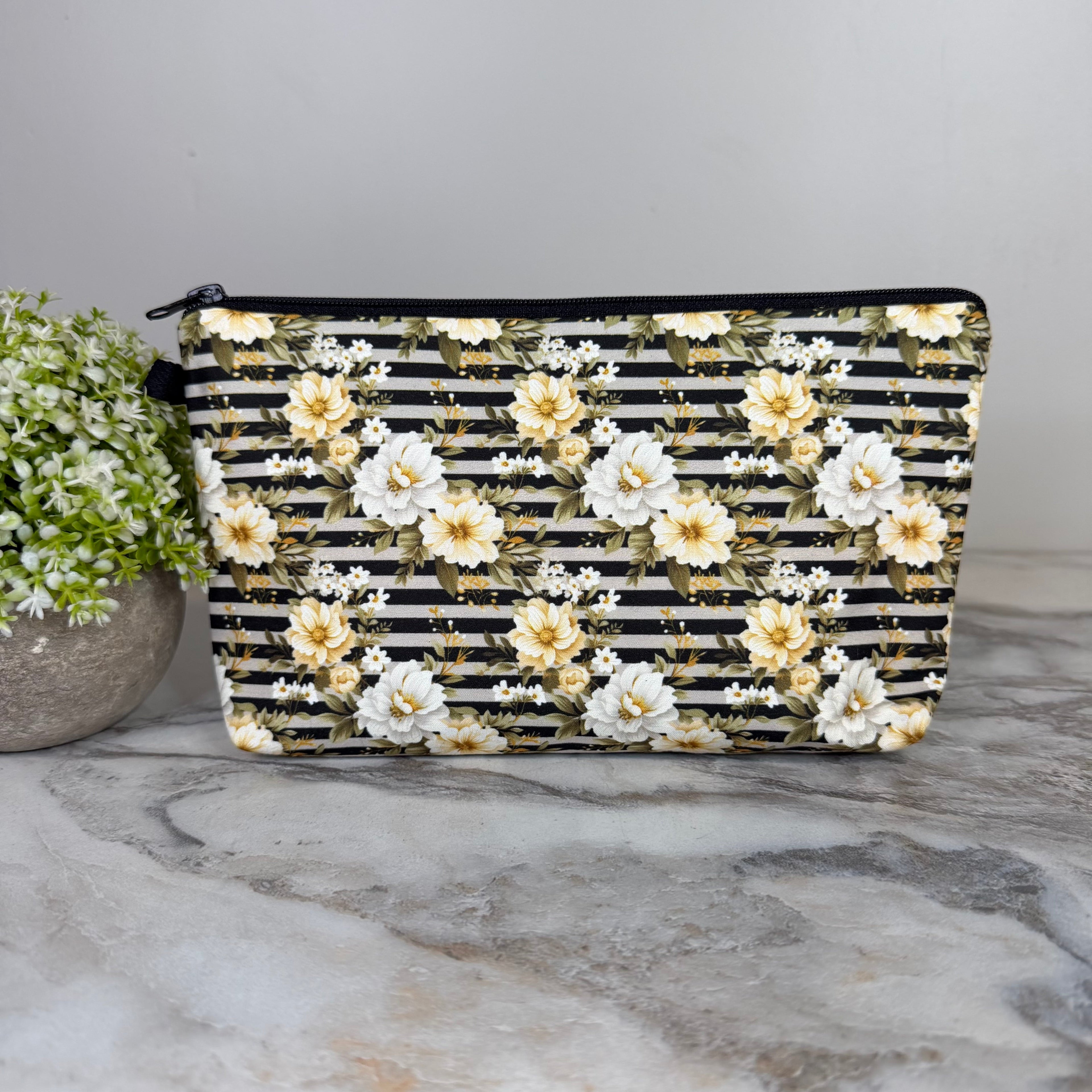 Pouch - Floral Ivory Cream Stripe
