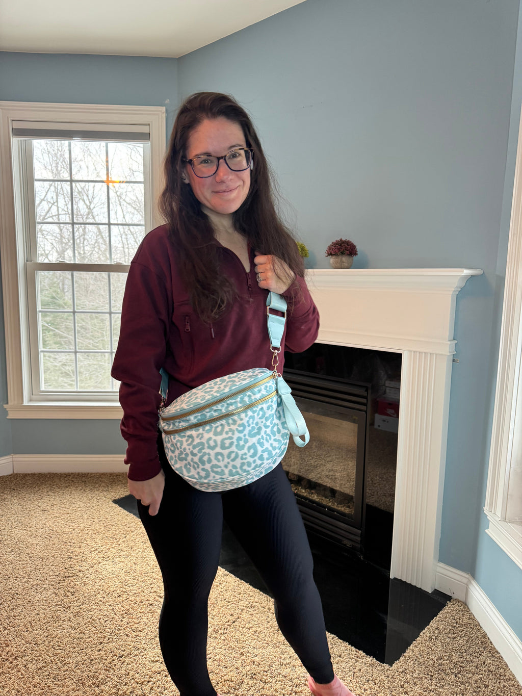 The Roni Nylon Crossbody - Animal Print Aqua