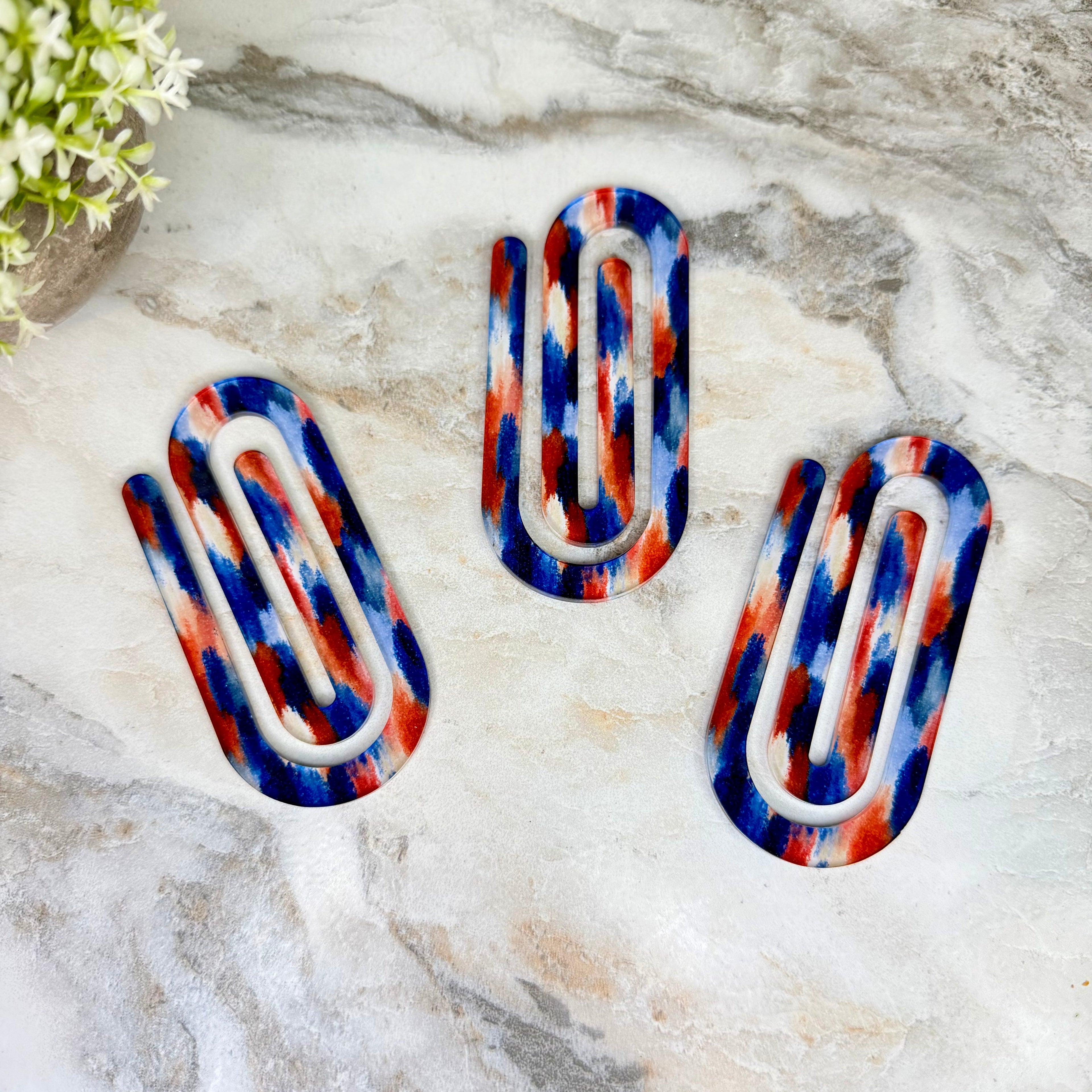 Jumbo Paperclip - Red White Blue Splatter